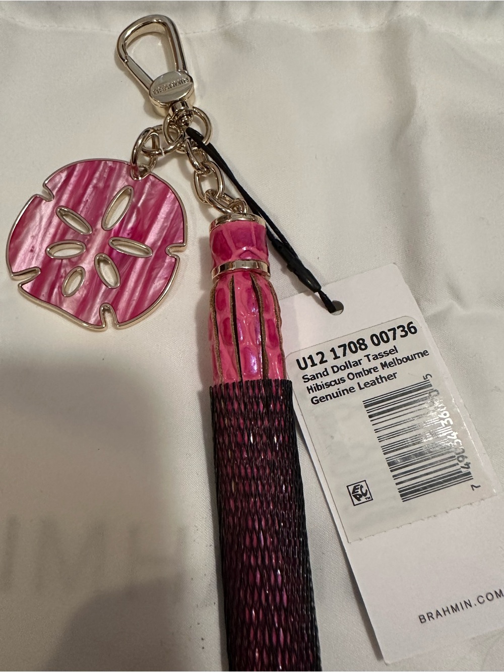 Brahmin Hibiscus Ombre Sand Dollar Tassel Keychain - Pink
